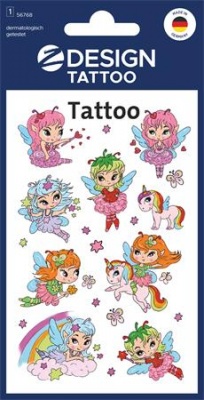 Matrica, tetoválás, 1 ív, 76x120 mm, AVERY ZWECKFORM, "Z-Design No.56768",  tündérlányok és unikornisok