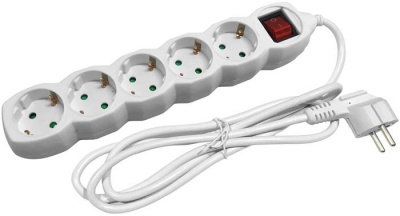 Elosztósor, 5 aljzat, 3 m, kapcsolóval, ENTAC, fehér